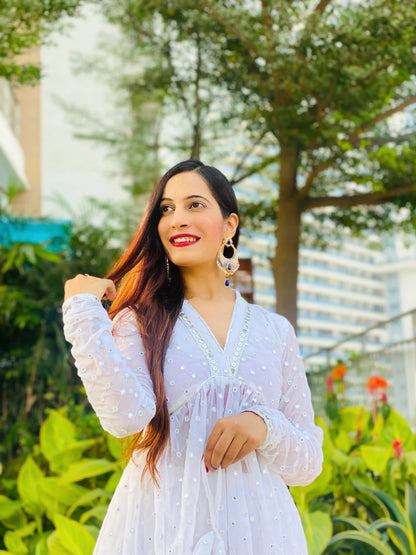 Liberty White Nyra Gulnaz Embroidered Kurta