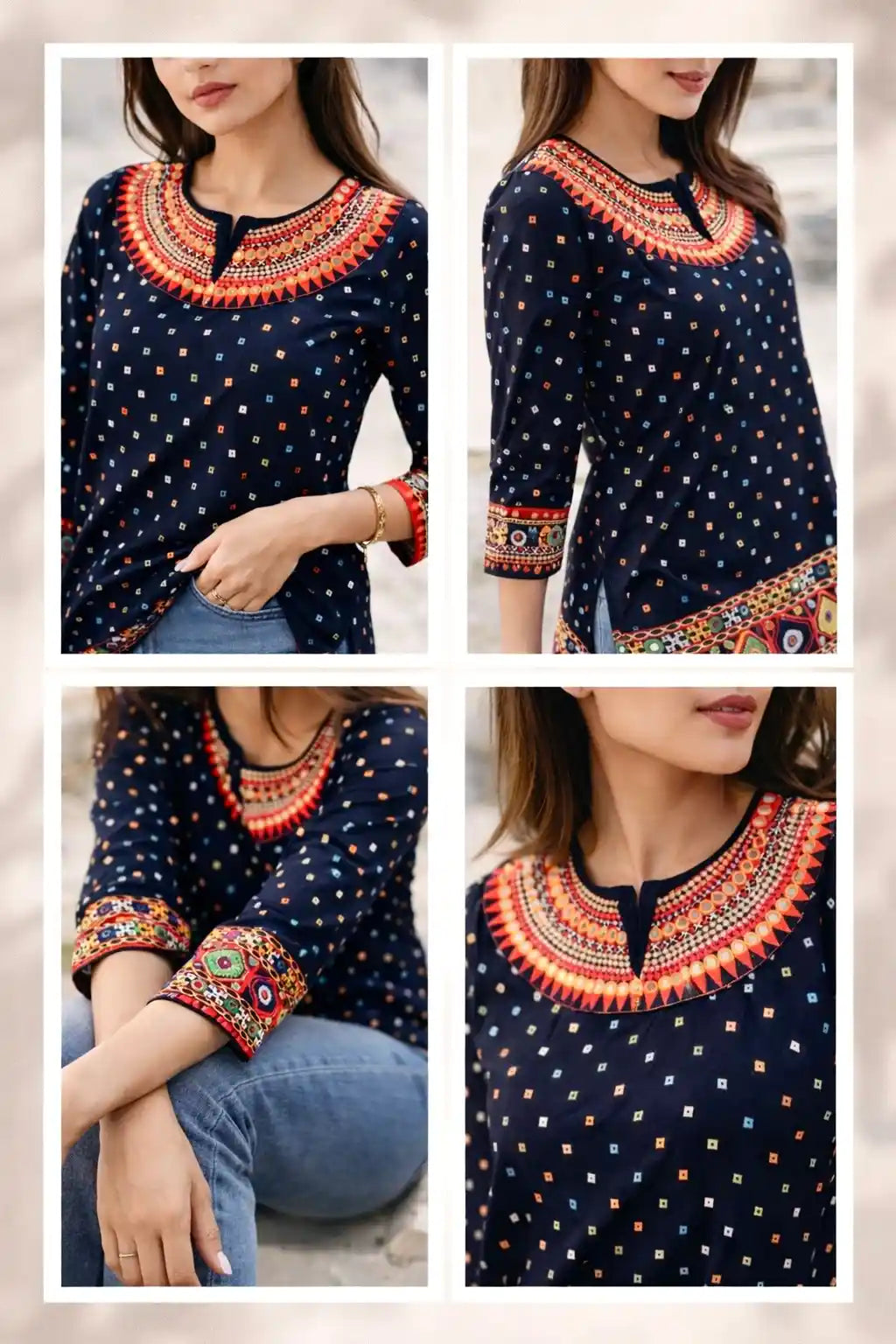 Bandhej Black Gamti Kurta