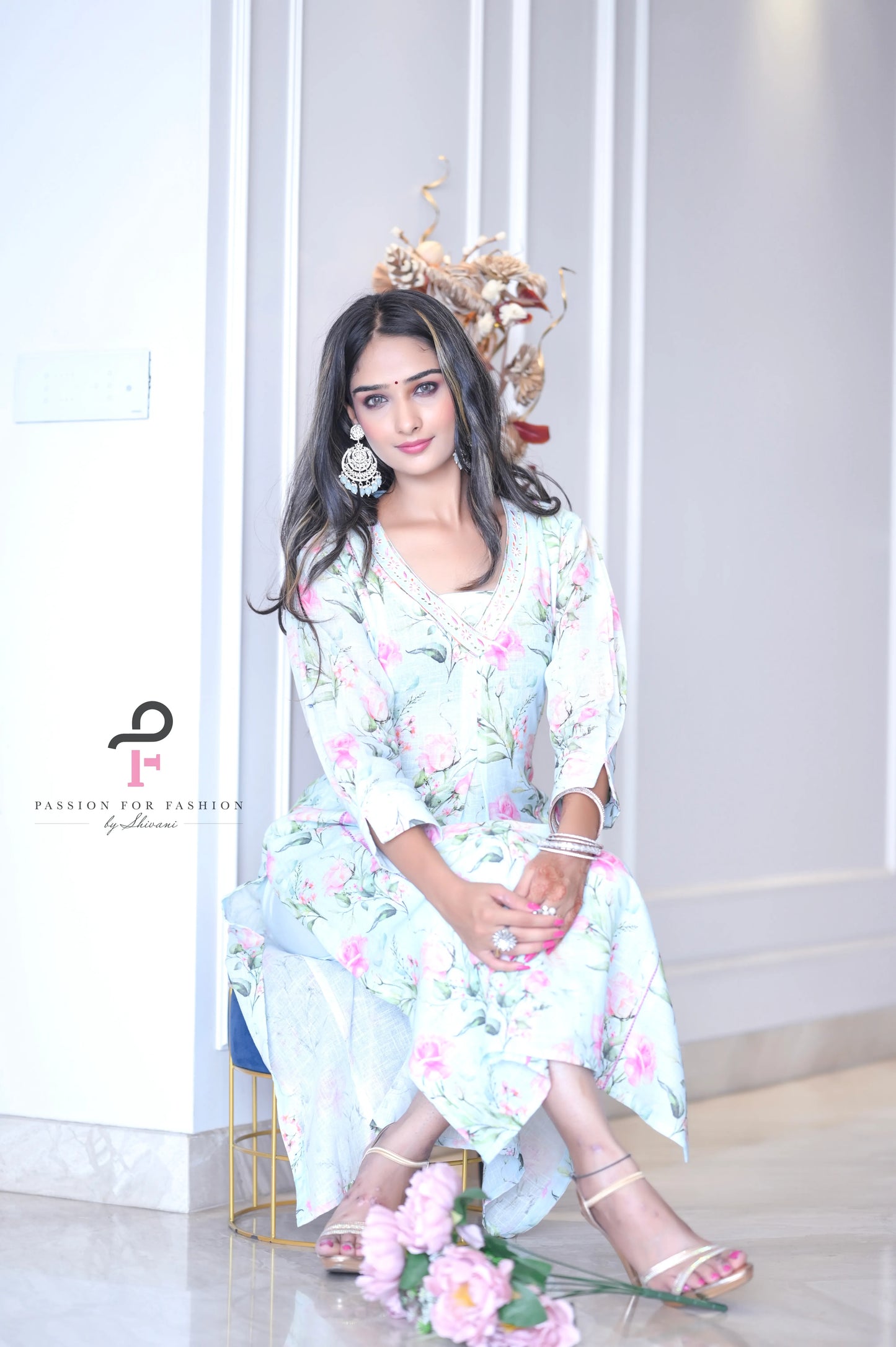 Blush Blue Floral Meher Suit Set