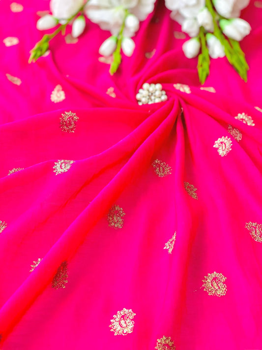 Hot Pink Embroidered Gulnaz Fabric Cut