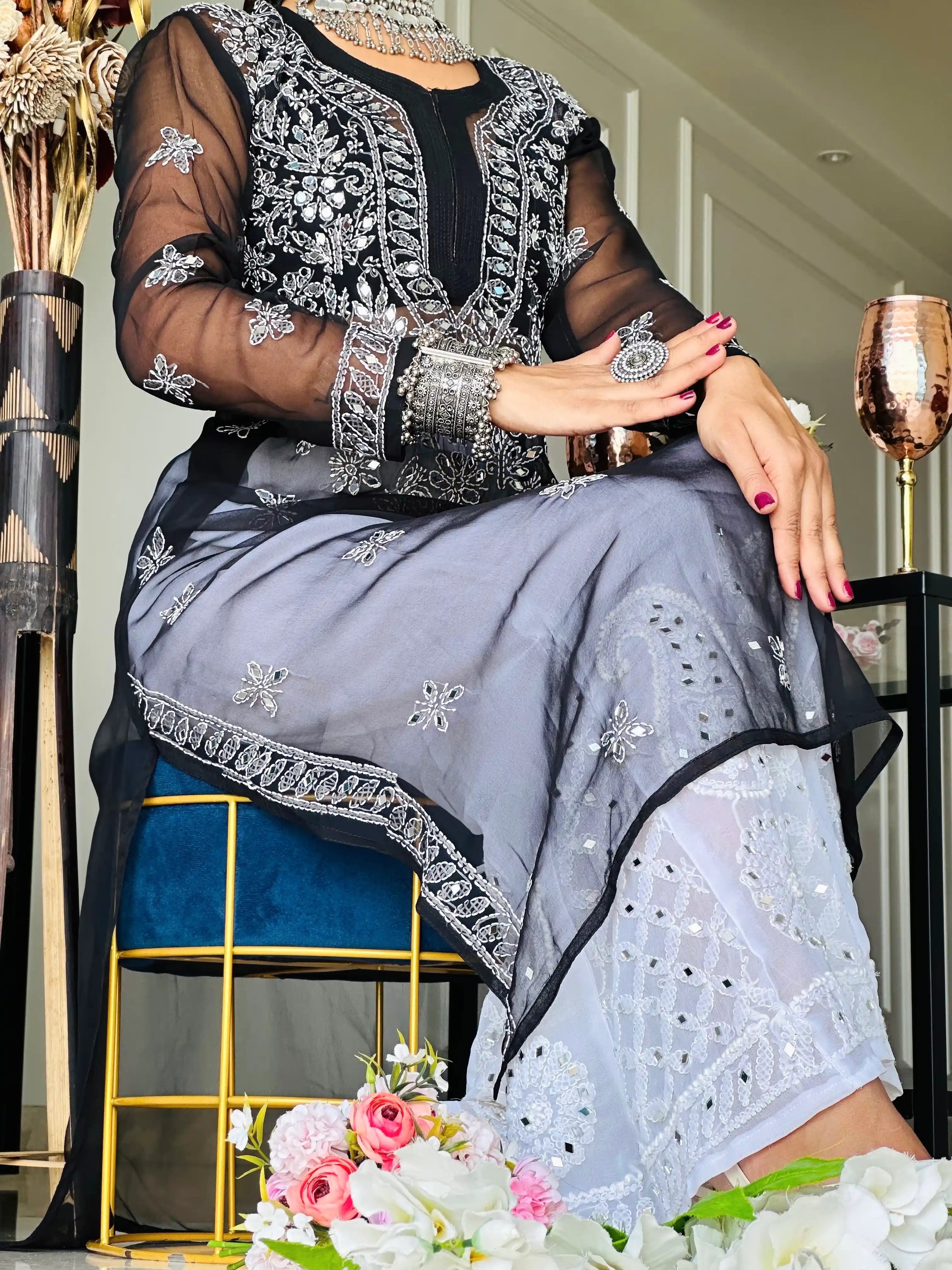 Classic Black Rooh Chikan Kurta