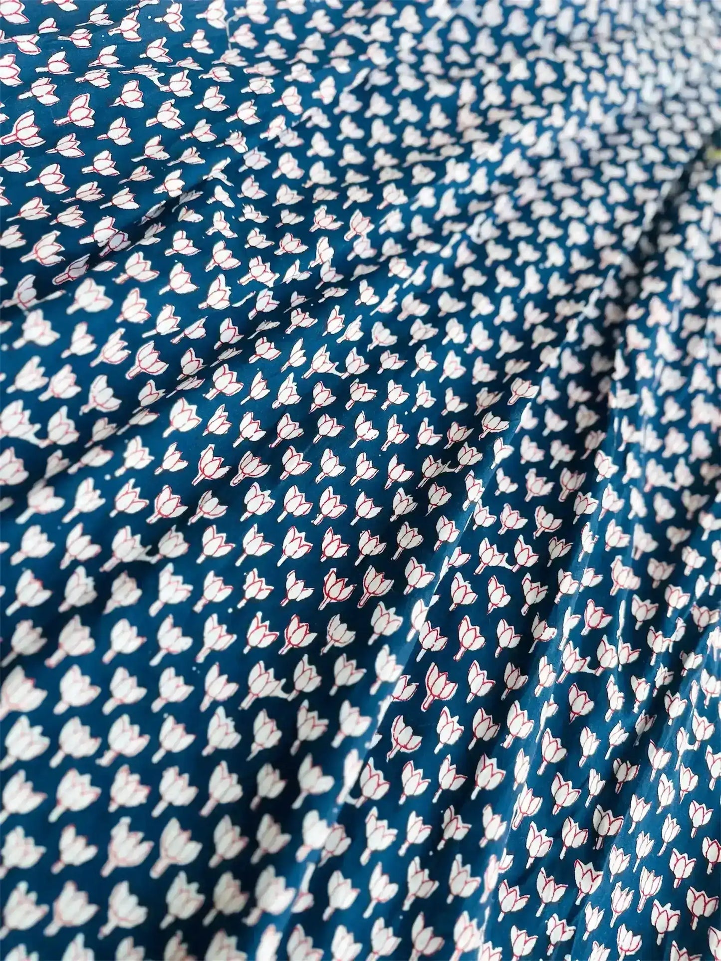 Blue Lotus Print Cotton Dress