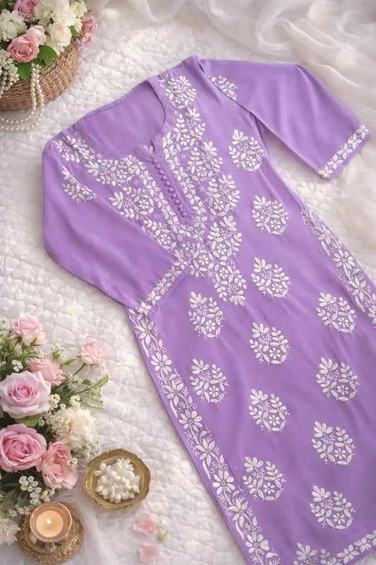 Pastel Lilac Gulzar Chikan Kurta