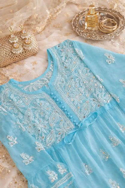 Blush Blue Noor Mirror Chikankari