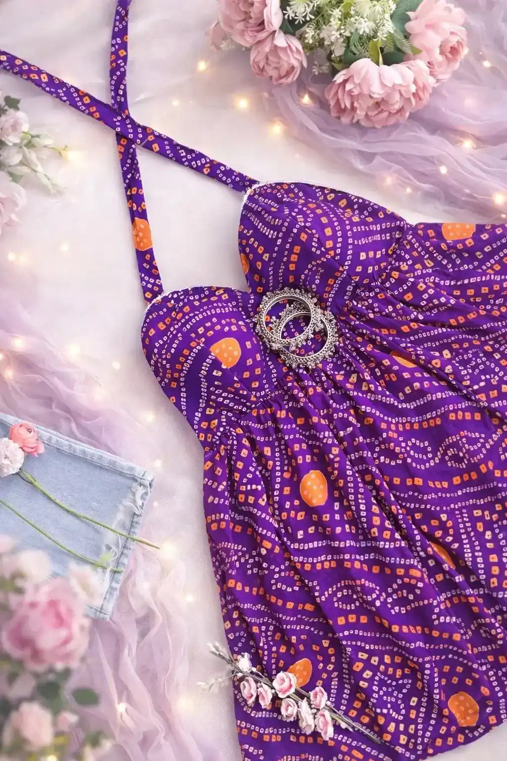 Bloom Purple Bandhej Peplum Top