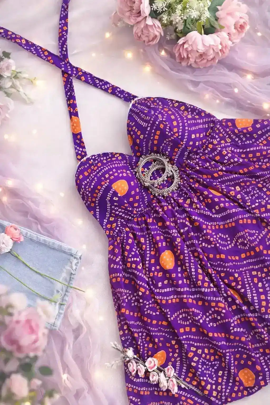 Bloom Purple Bandhej Peplum Top