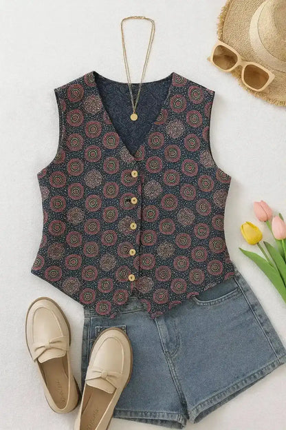Blue Ajrakh Dual Jacket Top