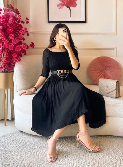 Dusky Black Smoky Crepe Twirl Dress