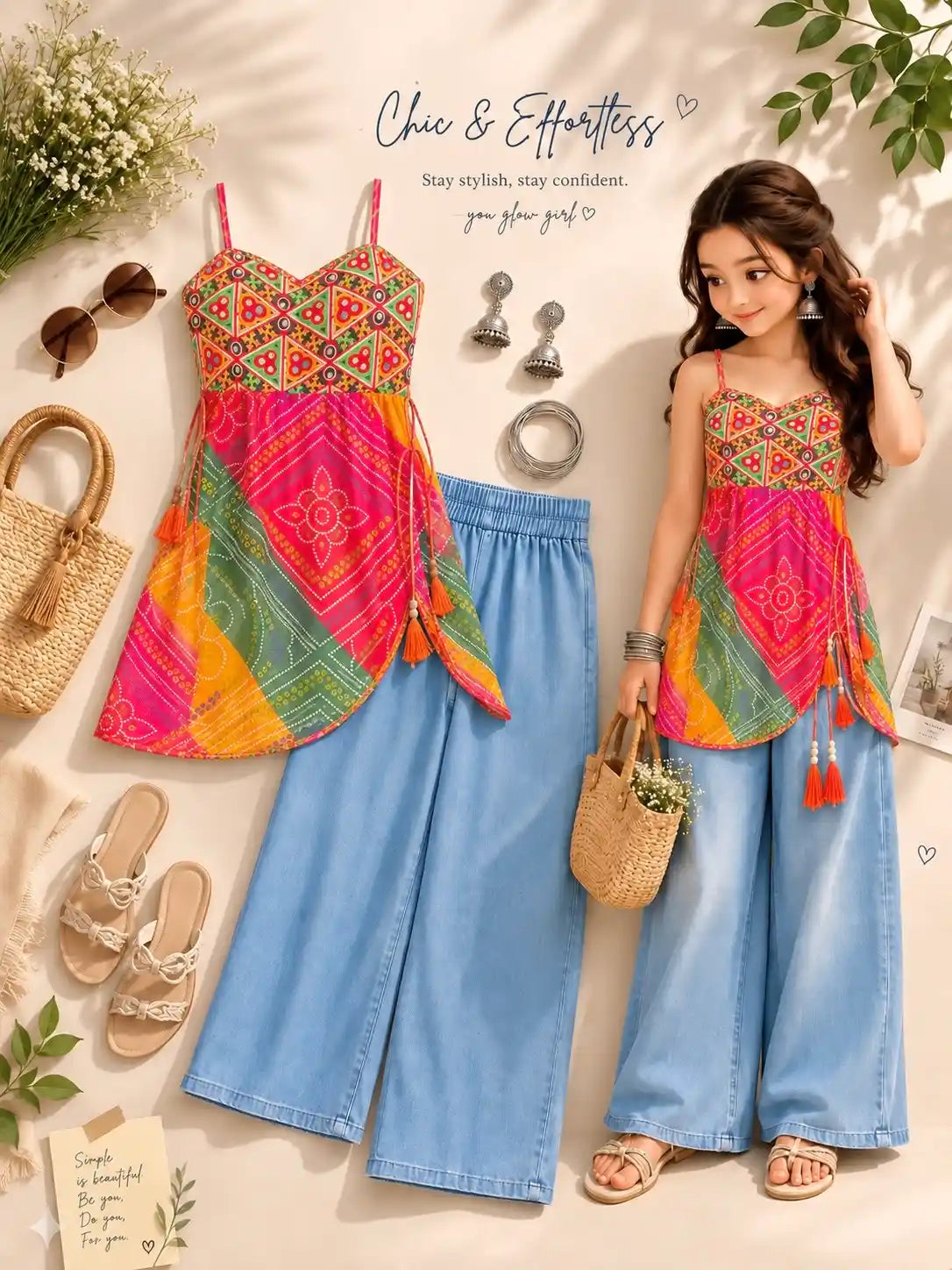 Boho Bloom Bandhej Short Kurti