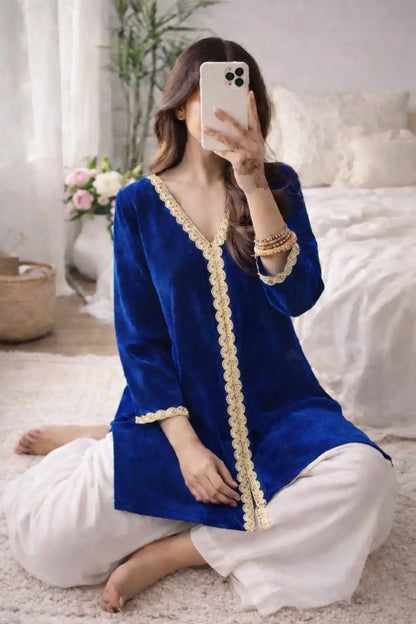 Midnight Embroidered Velvet Kurti