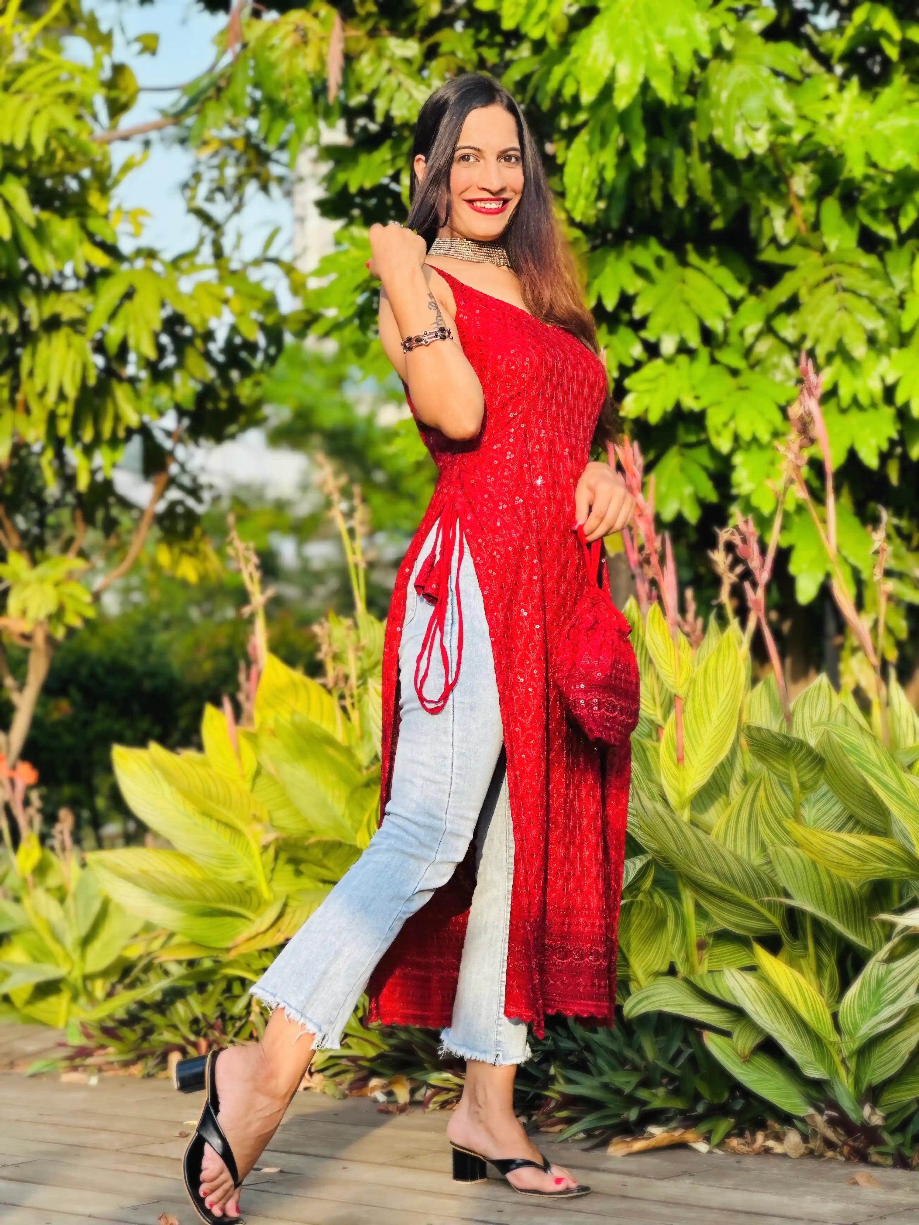 Scarlet Sequin Dori Side Slit Kurta