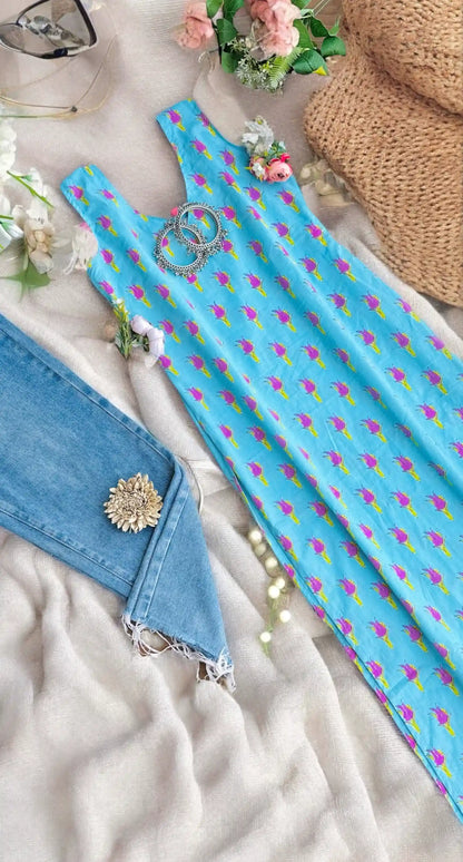Blush Blue Jaipuri Mulmul Kurta