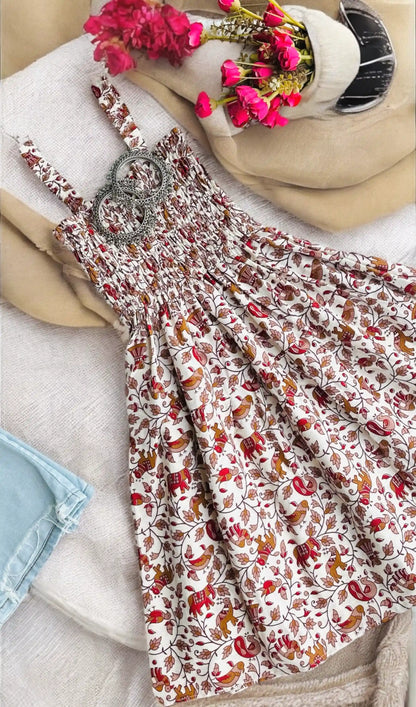 Cream Kalamkari Cute Jaipuri Peplum