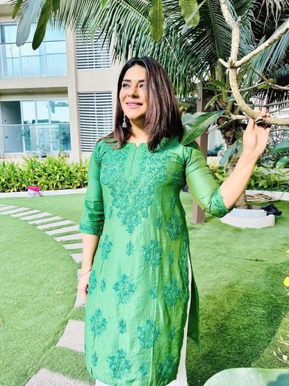 Poonam's Emerald Green Hoor Chikan Kurta