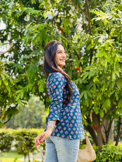 Gulabi Blue Hand Printed Kurta