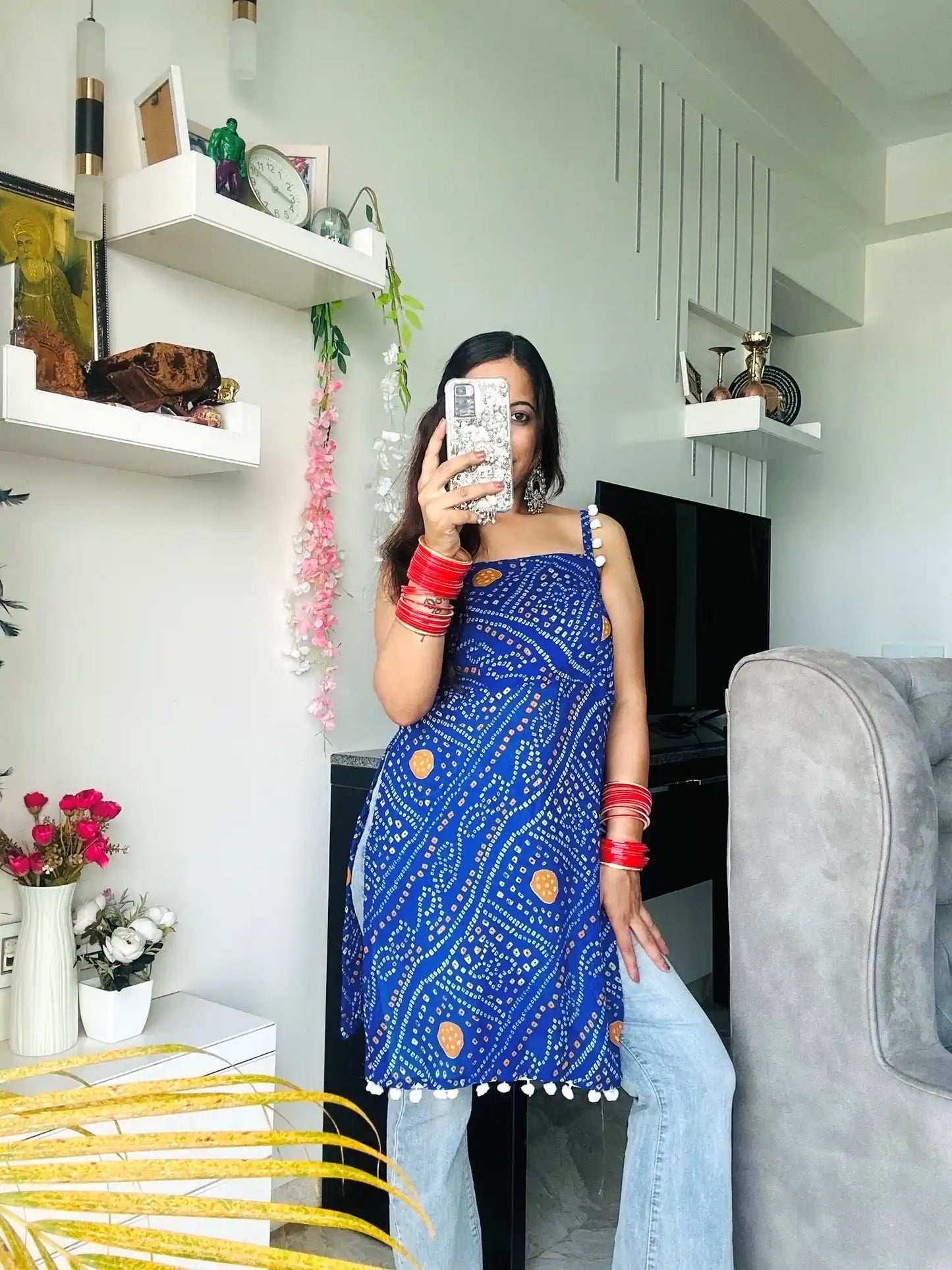 Blue Bandhej Back-Tie Top