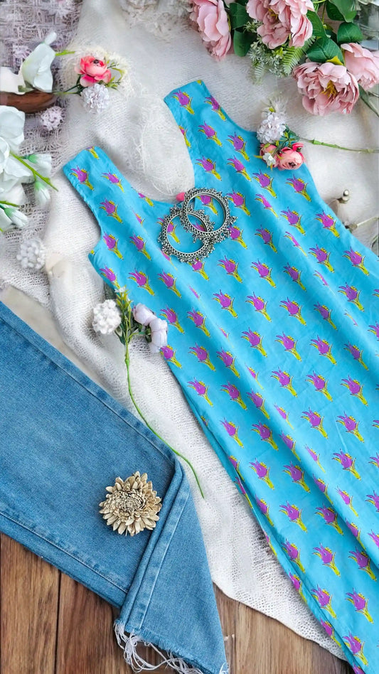 Blush Blue Jaipuri Mulmul Kurta