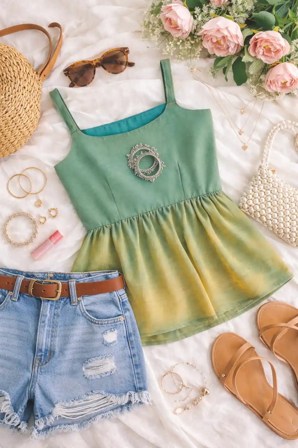Green Ombre Peplum Camisole Top