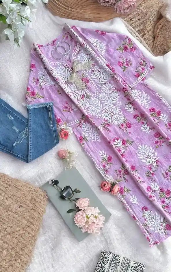 Blush Pink Rangrez Mul Chikan Kurta - Passion for Fashion by Shivani