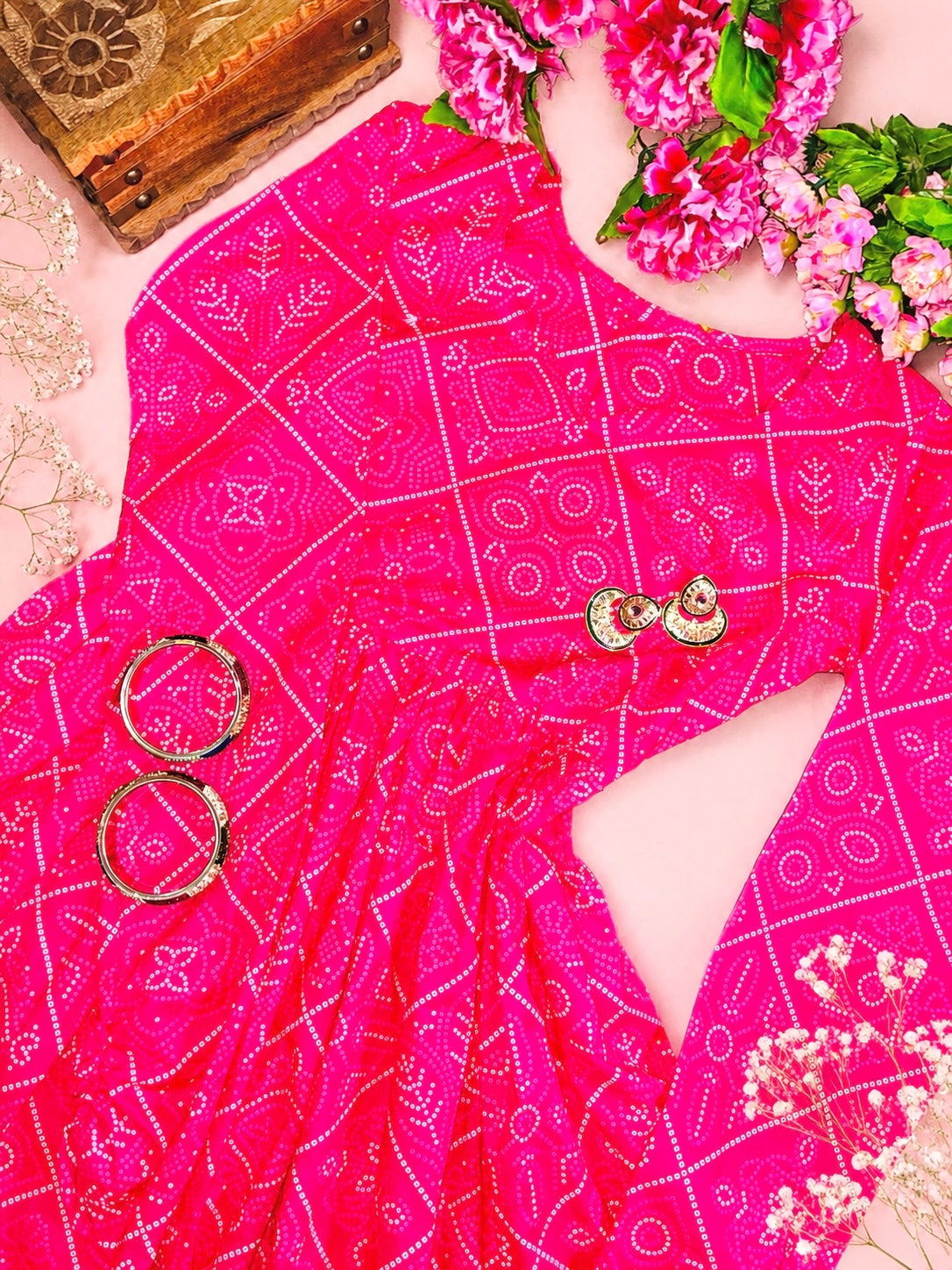 Mulmul Bandhej Jaipuri Twirl Kurta