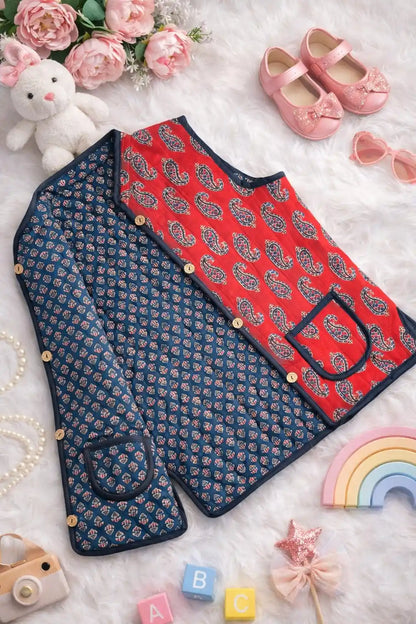 Reversibe Kids Maroon Jaipuri Jacket