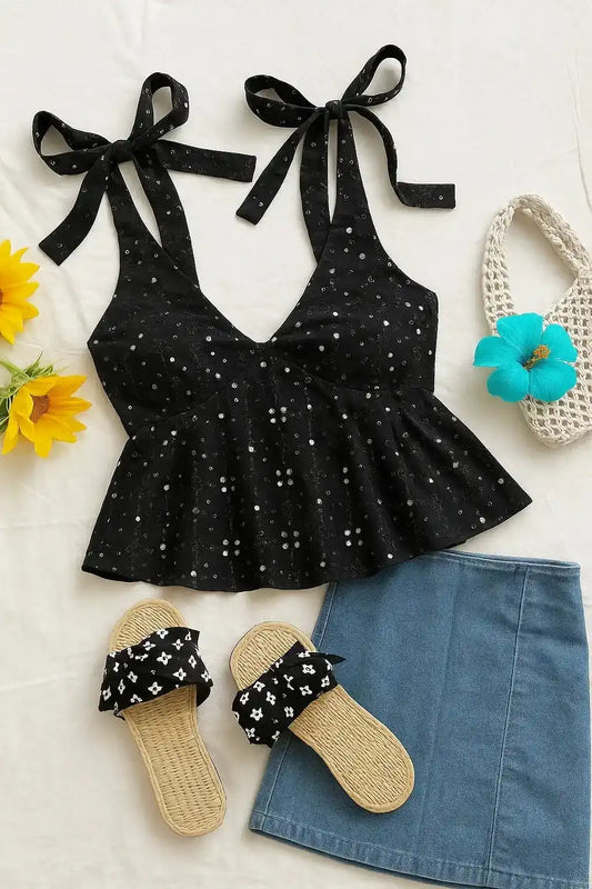 Midnight Mirror Bloom Peplum Top