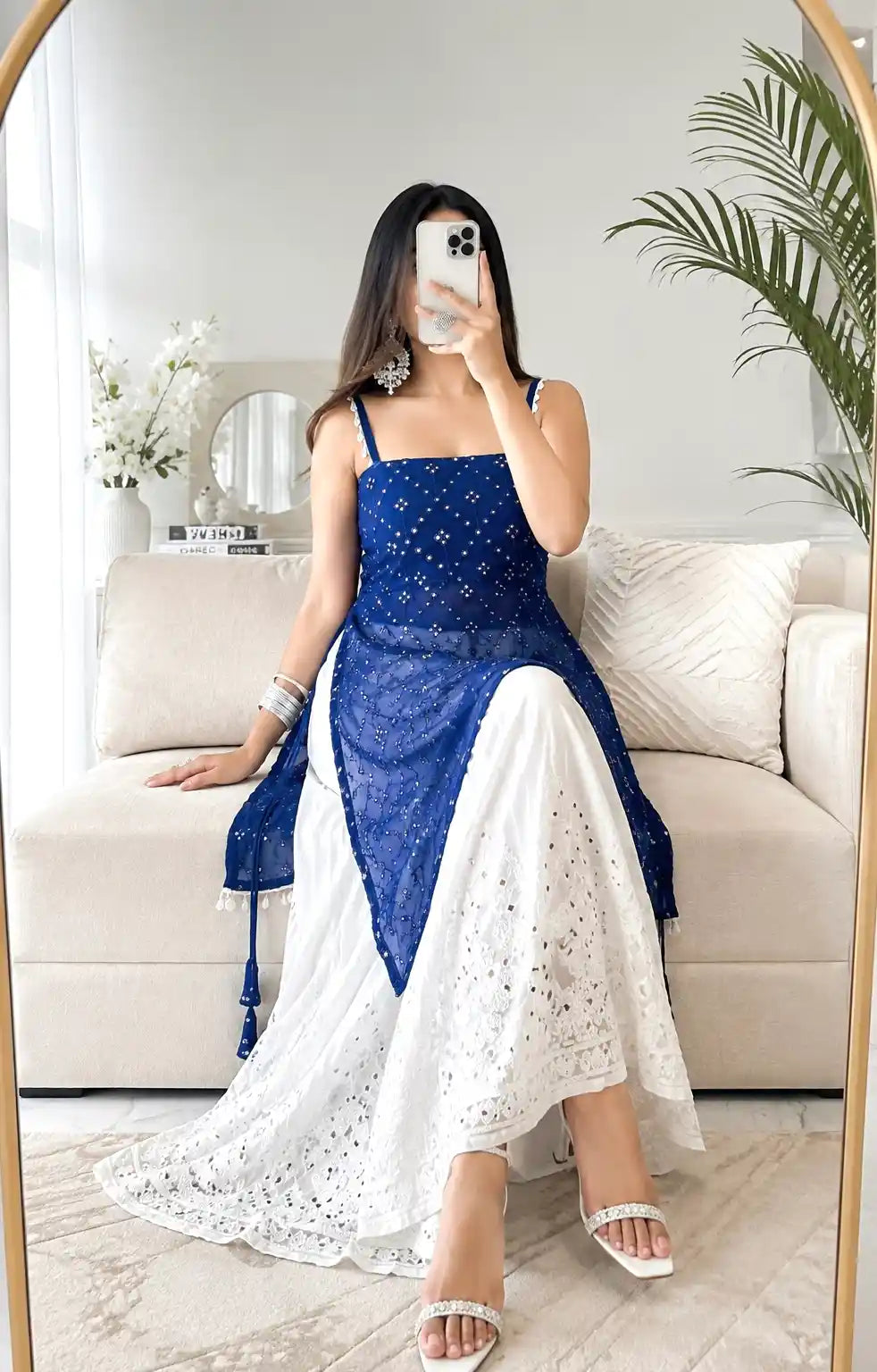 Shimmer Blue Gulnaz Embroidered Kurta