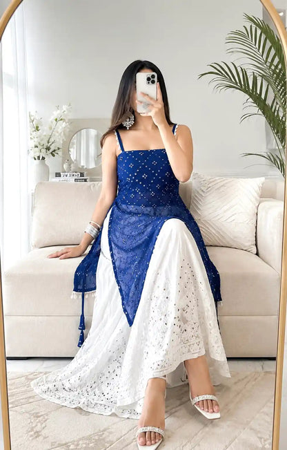 Shimmer Blue Gulnaz Embroidered Kurta