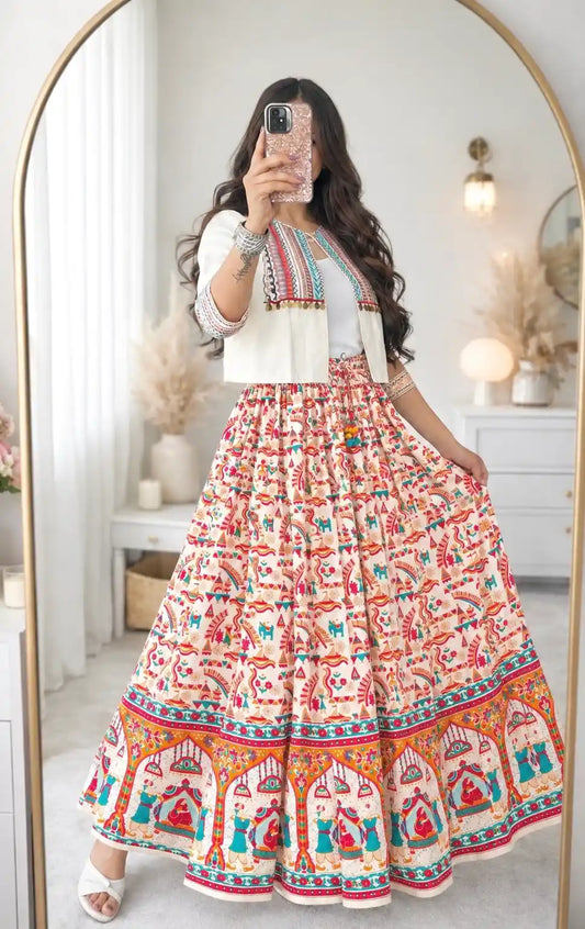 Jaipuri Heritage Print Flared Twirl Skirt