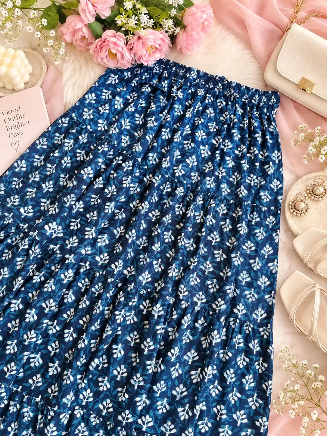 Jaipuri Indigo Block Flared Twirl Skirt