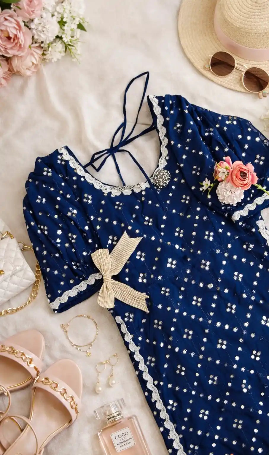 Dazzle Blue Mirror Gulnaz Kurta