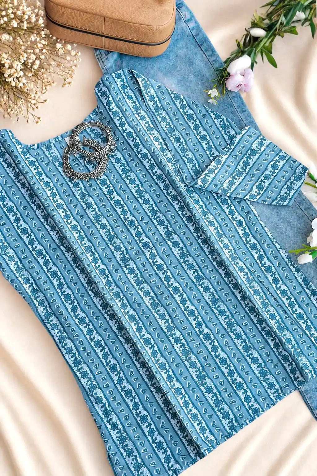 Classic Grey Stripe Short Kurta