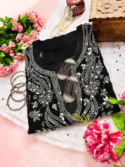 Classic Black Rooh Chikan Kurta