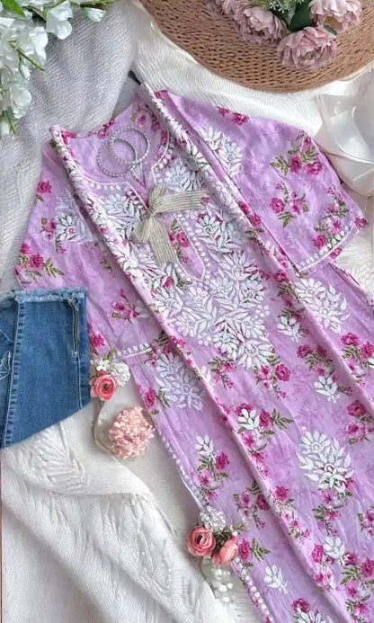 Blush Pink Rangrez Mul Chikan Kurta - Passion for Fashion by Shivani