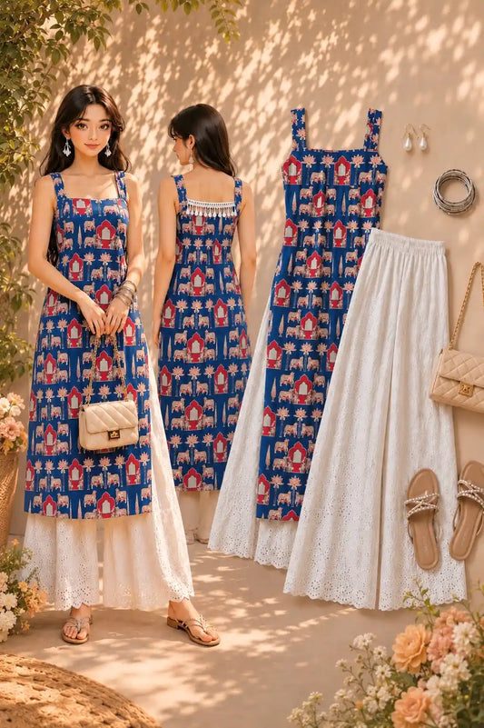 Blue Worli Shell Gulnaz Kurta
