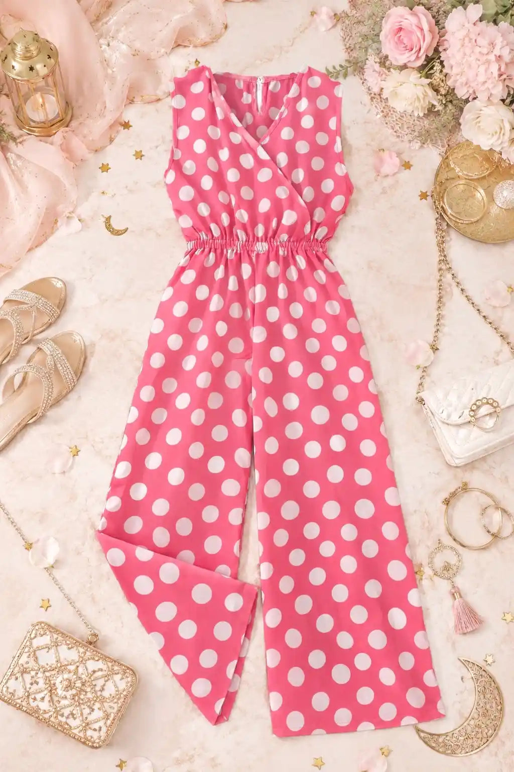 Chic Pink Polka Print Jumpsuit