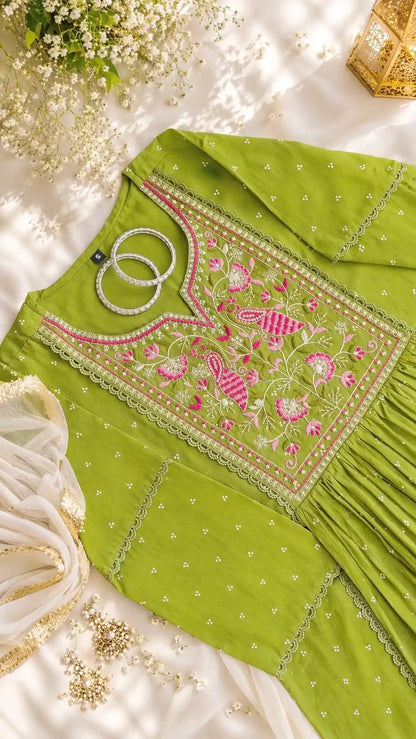 Green Embroidered Meher Suit Set