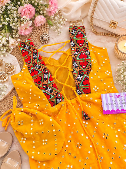 Yellow Mirror Back Tie Gulnaz Kurta
