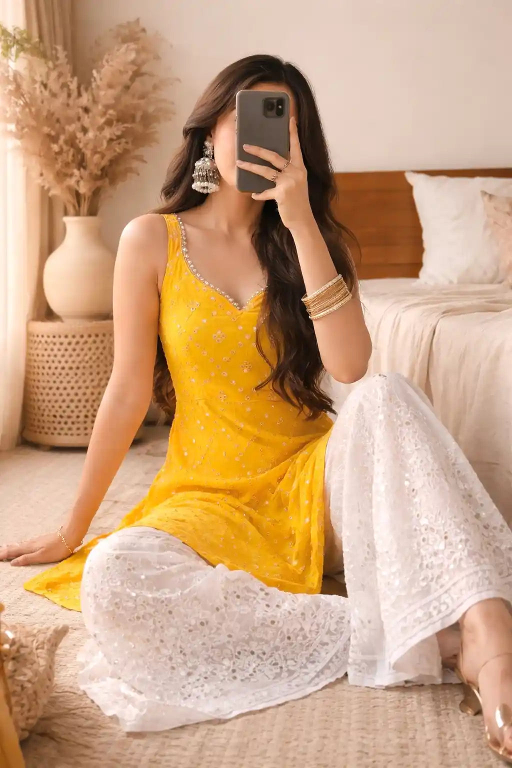 Santoshi’s Yellow Gulnaz Mirror Kurta