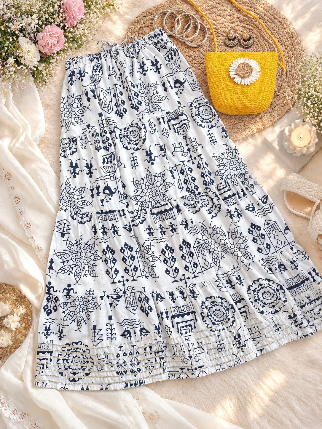 Jaipuri Indigo Folk Flared Twirl Skirt