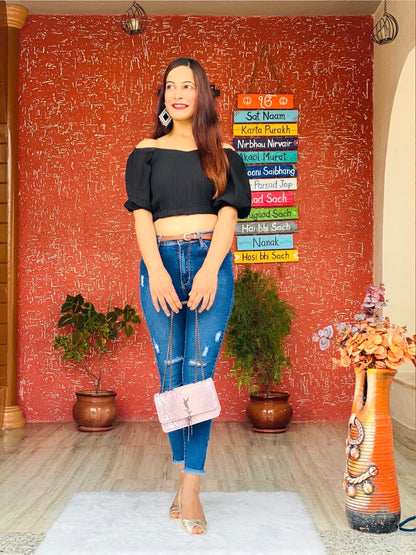 Midnight Charm Smocked Crop Top