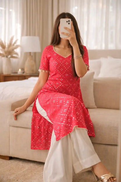 Hot Pink Embroidered Denim Gulnaz Kurta