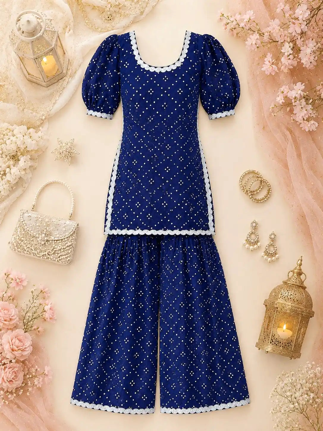Sparkling Blue Mirror Sharara Gulnaz Set