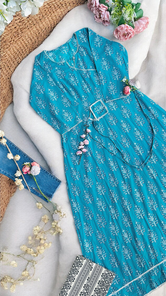 Blush Blue Handblock Kurta