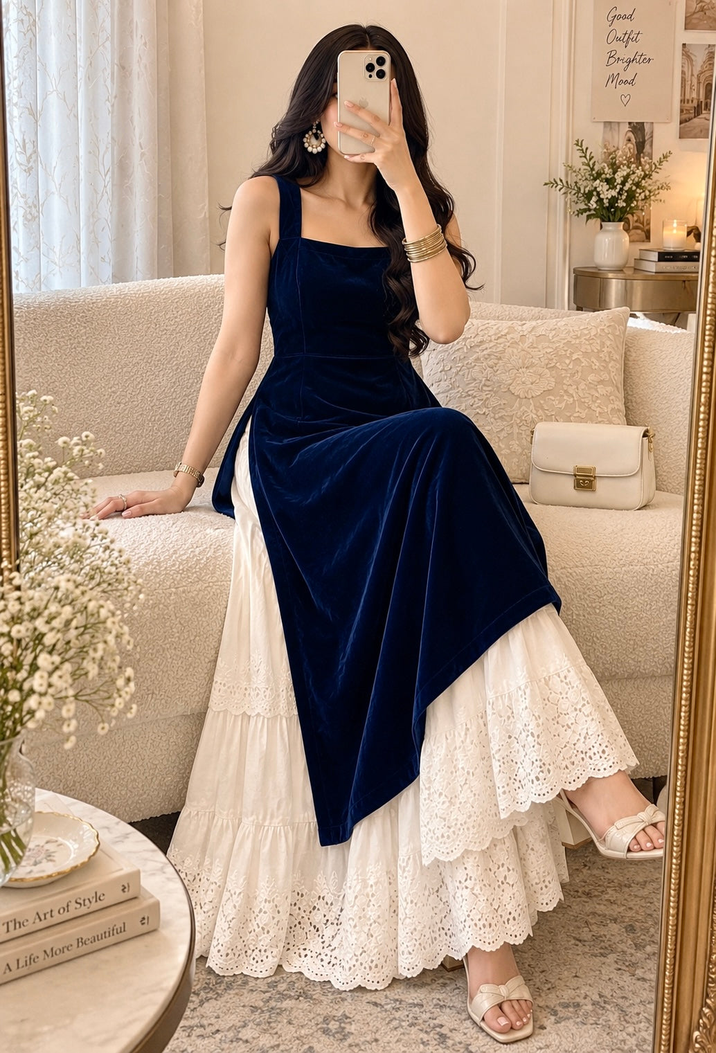 Royal Blue Velvet Gulnaz Kurta