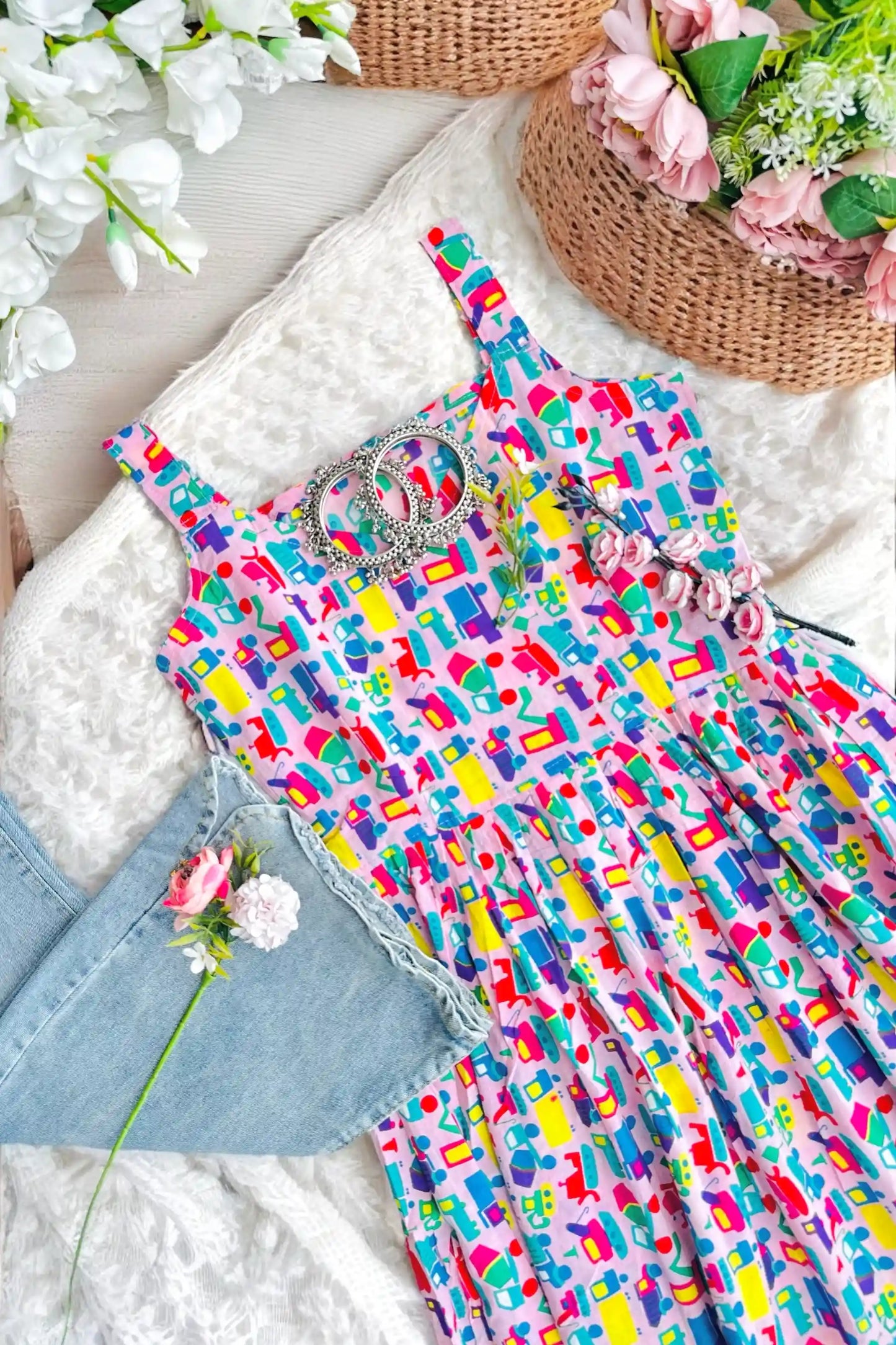 Cute Teddy Hand Print Frill Dress