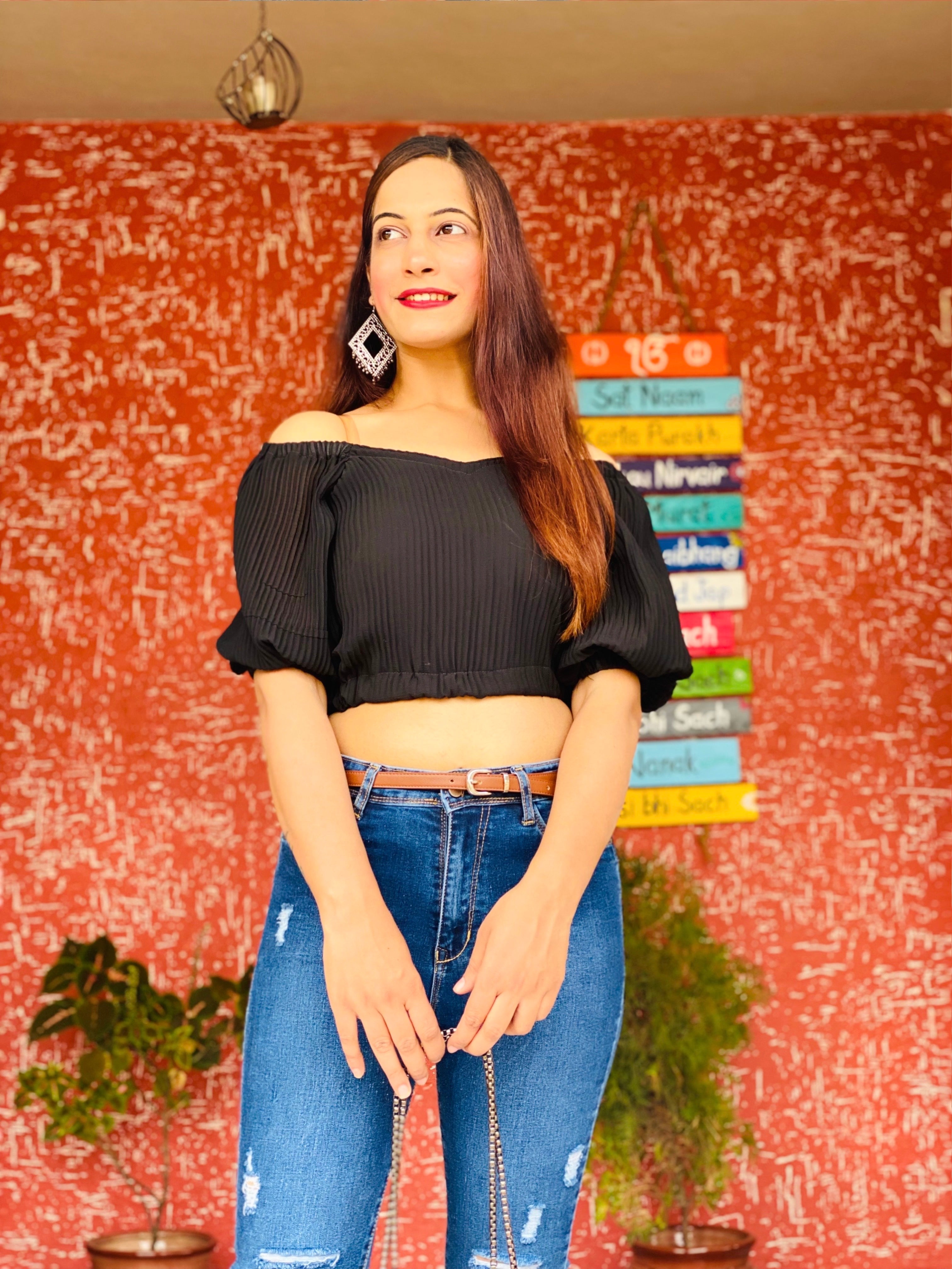 Midnight Charm Smocked Crop Top
