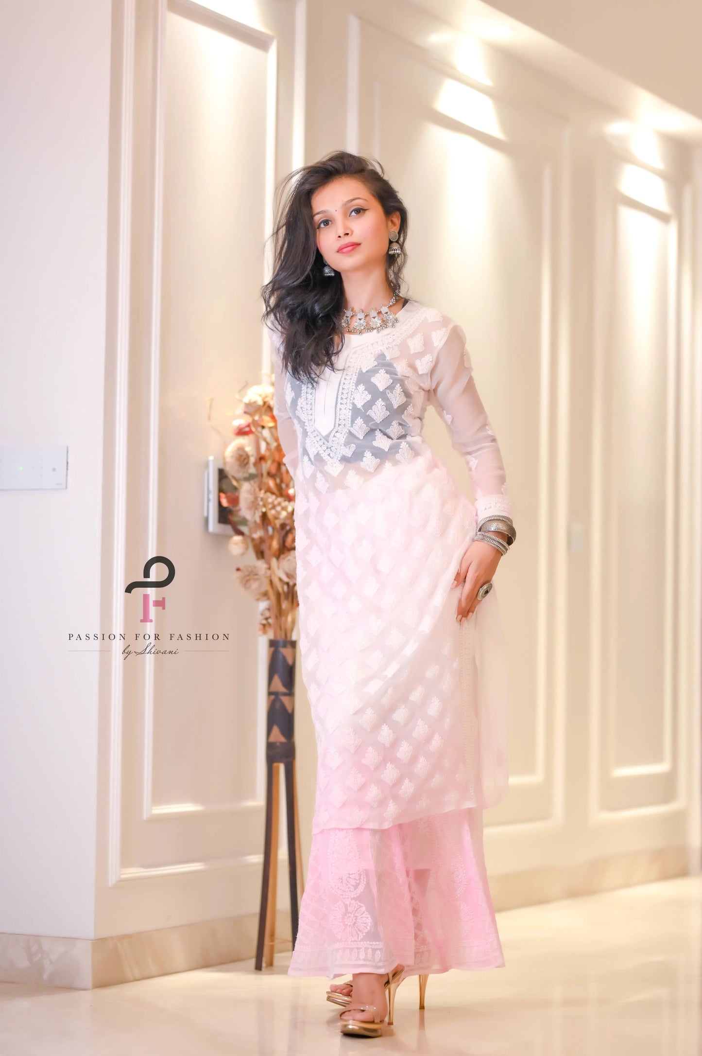 Blush Pink Nazakat Chikan Noor Set