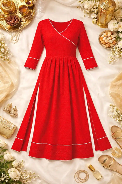 Scarlet Maroon Gulnaz Slit Kurta Featuring "THE SHUKLA SISTERS"