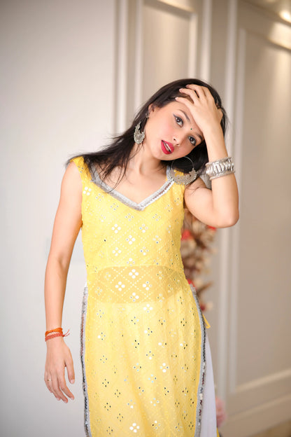 Sweetheart Yellow Mirror Gulnaz Kurta